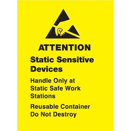 Decker Tape Products Label, DL9140, ATTENTION STATIC SENSITIVE DEVICES, 1-3/4" X 2-1/2" DL9140